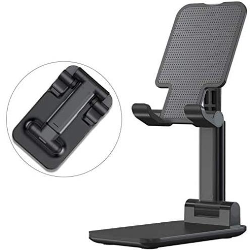 Cell Phone Stand, Jiduo Phone Holder Adjustable Height Smart Phone Accessories Compatible with Ipad Tablet for Desk Bedside Office Foldable (Black)