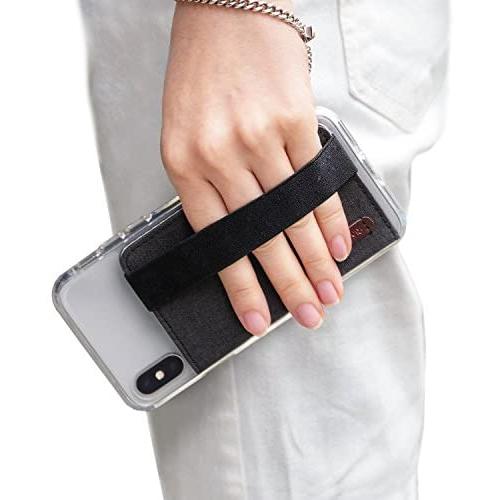 Ringke Flip Card Holder with Elastic Hand Strap Slim Soft Band Grip Fashion Multi-Card Slot Wallet Credit Card Cash Mini Pouch Holder Attachment Compatible with Most Smartphones - Charcoal Black