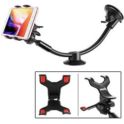 IPOW Upgraded Truck Phone Mount Holder Universal 11 Inches Long Arm Windshield Dashboard Car Mount Cradle with Adjustable X Clamp&Ultra Dashboard Base for Smartphones