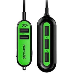 RapidX RXX5USBG X5 5 USB Ports Car Charger 22.4A Green