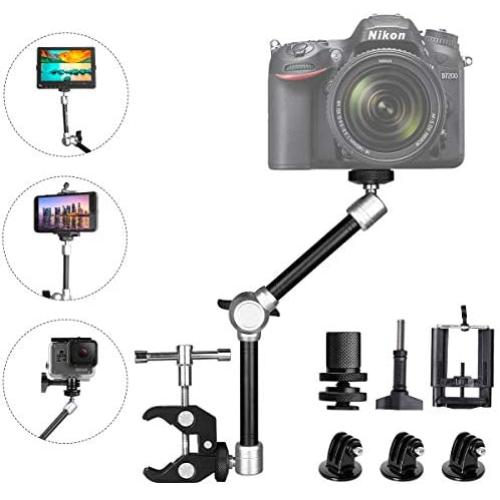 11" Adjustable Robust Articulating Friction Magic Arm , DSLR / Mirrorless / Action Camera / Camcorder / Smartphone / LCD Monitor Video Vlog Rig w/ Clamp Holder Mounts Kit fit for GoPro iPhone Arlo etc