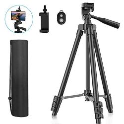 Phone Tripod, 51" Extendable Travel Lightweight Tripod Stand with Carrying Bag, Universal Tripod with Bluetooth Remote, Cell Phone Mount for iPhone Xs/Xs Max/Xr/X/8/8 Plus/Samsung/Android Phone,Camera