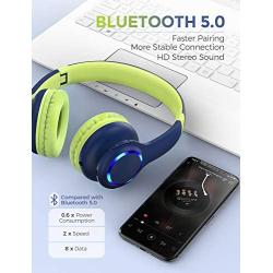 Mpow CH9 Kids Bluetooth Headphones with Microphone & LED Light, Bluetooth 5.0, 15Hours Playing Wireless Foldable Headset w/Mic, Volume Limited 85dB-95dB for PC/Cellphone/TV/School