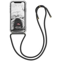 kwmobile Crossbody Case Compatible with Apple iPhone X - Clear Transparent TPU Cell Phone Cover with Neck Cord Lanyard Strap - Transparent/Black