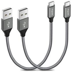 [2-Pack, 1ft] Short USB C Cable 4.2A Fast Charging, etguuds Nylon Braided Type C Fast Charger Cord for Samsung Galaxy S10+ S9+, S10 S9 S8 Plus S10E, Note 10/10+/9/8, A80 A70 A50 A40 A30 A20 A10e(Gray)