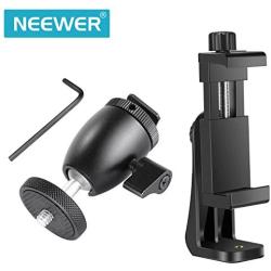 Neewer Cellphone Holder Clip Desktop Tripod Mount with Mini Ball Head Hot Shoe Adapter for 14-inch and 18-inch Ring Light and iPhone, Samsung, Huawei Smartphone Within 1.9-3.9 inches Width