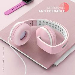 Kids Headphones for Girls, Jelly Comb Girls Lighhtweight Foldable Stereo Bass Kids Headphones with Microphone, Volume Control for Cell Phone, Tablet, Laptop, MP3/4- for Aged 6 or Above (Pink)