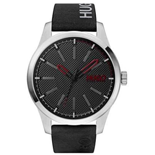 HUGO by Hugo Boss Mens #Invent Stainless Steel Quartz Watch with Leather Calfskin Strap, Black, 22 (Model: 1530146)