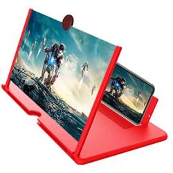 Screen Magnifier -12 Inches 3D HD Cell Phone Magnifying Projector Screen Accessories for Videos, Movies, and Games, Foldable Phone Stand with Screen Amplifier, Compatible with Any Smartphones (Red)