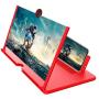 Screen Magnifier -12 Inches 3D HD Cell Phone Magnifying Projector Screen Accessories for Videos, Movies, and Games, Foldable Phone Stand with Screen Amplifier, Compatible with Any Smartphones (Red)