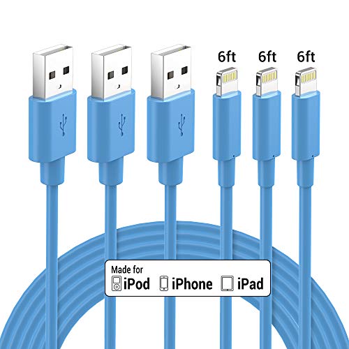 Lightning Cable MFi Certified - Nikolable iPhone Charger 3Pack 6ft Lighting to USB A Charging Cord Compatible with iPhone 11 Pro Max XS XR 8 Plus 7 Plus 6s Plus 5S SE iPad Pro and More, Blue