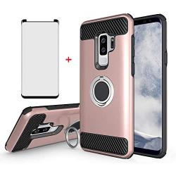 Samsung Galaxy S9 Plus Cell Phone Case with Friendly Tempered Glass Screen Protector Accessories Magnetic Ring Holder Stand Kickstand Protective Cover for Glaxay S9plus S9+ 9S Edge 9+ S 9 9plus Women