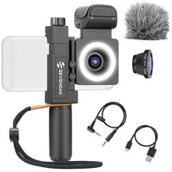 Movo SmartCine Complete Smartphone Video Rig with Built-in Stereo Microphone, LED Light, Wide-Angle and Fisheye Lenses - Youtuber Kit Compatible with iPhone/Android Phones - YouTube, Tik Tok Equipment