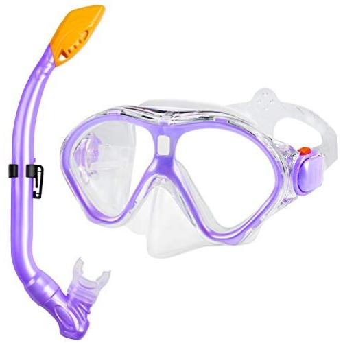 Gintenco Kids Snorkel Set, Dry Top Snorkel Mask Anti-Leak for Youth Junior Child, Anti-Fog Snorkeling Gear Free Breathing,Tempered Glass Swimming Diving Scuba Goggles 180° Panoramic View