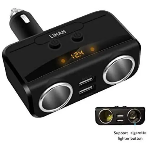 Car Charger Adapter, 2 Socket Cigarette Lighter Splitter, Dual USB Port with 12V,24V Voltage Display Compatible for iPhone,ipad,Tablet,Galaxy,HTC,LG Car Charger Adapter, 2 Socket Cigarette Lighter Splitter, Dual USB Port with 12V,24V Voltage Display Compatible for iPhone,ipad,Tablet,Galaxy,HTC,LG