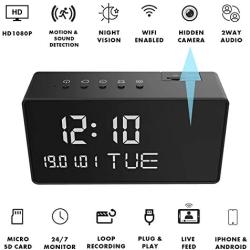 Cruci5 Mini Camera Clock Spy Cam with 1080P Full HD, Night Vision, Motion Detection Alert, Alarm Speaker, and Smart Phone App, Nanny Cam Real Time Video (Records Video only)