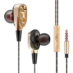 ZFD in-Ear Earphones, Wired Earphone Dual Driver Stereo Super Bass in-Ear Earphones with Mic Noise Isolating and Volume Control for Mobile Or PC Gaming,Gold