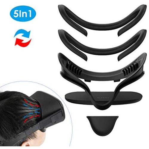 KIWI design VR Facial Interface Bracket & PU Leather Foam Face Cover Pad Replacement & Protective Lens Cover & Anti-Leakage Nose Pad Custom Set for Oculus Quest Accessories, 5-Piece Set