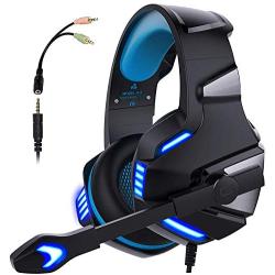 Micolindun Gaming Headset for Xbox One, PS4, PC, Over Ear Gaming Headphones with Noise Cancelling Mic LED Light, Stereo Bass Surround, Soft Memory Earmuffs for Smart Phone, Laptops, Tablet