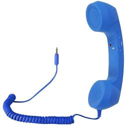 Retro Handset, Cell Phone Handset Anti Radiation 3.5mm Mini Microphone Speaker for iPhone iPad,Mobile Phones,Computer Blue