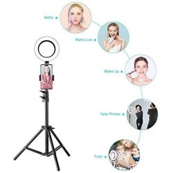 Cliusnra LED Selfie Ring Light: 6.3" Small Tripod Stand Phone Holder Kit YouTube Video iPhone Ipad Photography Photo Vlog Makeup Dimmable Warm/White/Natural O-Light Desk Floor Large USB Halo Lamp