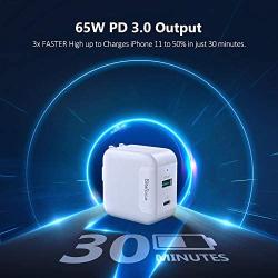 USB C Charger, Blitzforce 65W 2-Port Wall Charger PD 3.0 [GaN Tech] USB Fast Charging Power Delivery Adapter with Foldable Plug for MacBook Pro iPad Pro, iPhone 11 Pro Max X XS XR 8, Galaxy S9 S9+ S10