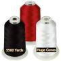 Simthread 42 Options Various Assorted Color Packs of Polyester Embroidery Machine Thread Huge Spool 5000M for All Embroidery Machines (1 Black 1 White 1 Red)