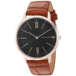 Tommy Hilfiger Mens Casual Stainless Steel Quartz Watch with Leather Strap, Brown, 19.3 (Model: 1791516)