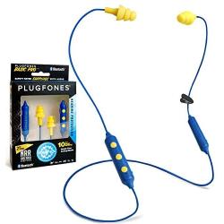 Plugfones Basic Pro Wireless Bluetooth in-Ear Earplug Earbuds - Noise Reduction Headphones with Noise Isolating Mic and Controls (Blue & Yellow)