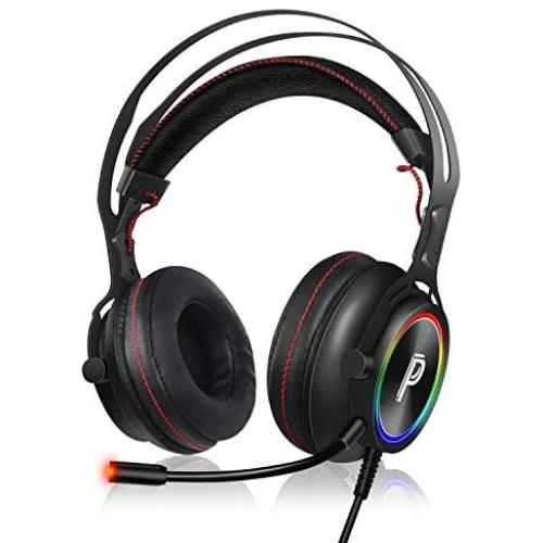 PROYEE Gaming Headset for PC Xbox One PS4 with 7.1 Surround Sound Stereo,Soft Breathing Earmuffs-Gameing Headphones with Noise Cancelling Mic, RGB Lights for Laptop, Mac, iPad, Nintendo (Black+Red)