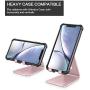 Adjustable Cell Phone Stand, OMOTON Aluminum Desktop Cellphone Stand with Anti-Slip Base and Convenient Charging Port, Fits All Smart Phones, Rose Gold