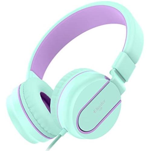 Elecder i36 Kids Headphones Children Girls Boys Teens Foldable Adjustable On Ear Headphones 3.5mm Jack Compatible iPad Cellphones Computer Kindle MP3/4 Airplane School Tablet Green/Purple