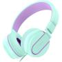 Elecder i36 Kids Headphones Children Girls Boys Teens Foldable Adjustable On Ear Headphones 3.5mm Jack Compatible iPad Cellphones Computer Kindle MP3/4 Airplane School Tablet Green/Purple