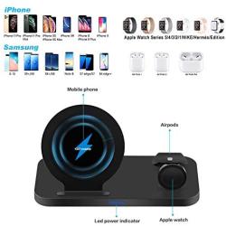 WATOE Wireless Charger 3 in 1 Charging Station for Apple Watch and Airpods Qi Fast Wireless Charger Stand Compatible iPhone 11/11 Pro/X/XS/XR/Xs Max/8 Plus Compatible Apple Watch Series 5/4/3/2/1