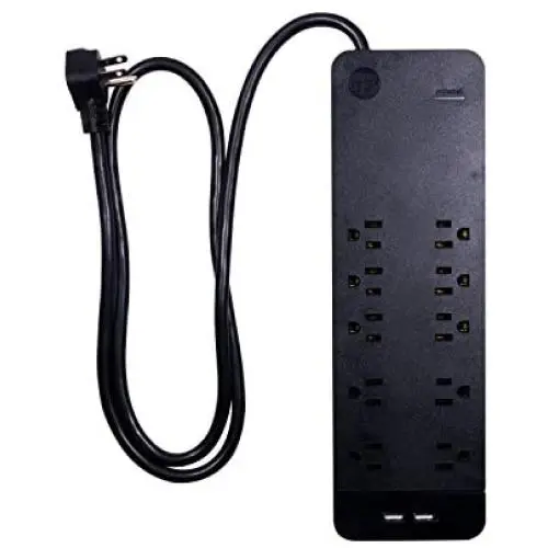 GE, Black, Strip Surge Protector Charger, 10 Outlets, 2 USB Ports, Fast Charge, Flat Plug, Long Power Cord, 4 Feet, Wall Mount, Warranty, 37746, 4 ft GE, Black, Strip Surge Protector Charger, 10 Outlets, 2 USB Ports, Fast Charge, Flat Plug, Long Power Cord, 4 Feet, Wall Mount, Warranty, 37746, 4 ft