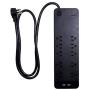 GE, Black, Strip Surge Protector Charger, 10 Outlets, 2 USB Ports, Fast Charge, Flat Plug, Long Power Cord, 4 Feet, Wall Mount, Warranty, 37746, 4 ft