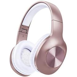 LETSCOM Bluetooth Headphones, 100 Hours Playtime Bluetooth 5.0 Headphones Over Ear with Deep Bass, Hi-Fi Sound and Soft Earpads, Built-in Mic, Wired/Wireless Headset for Home Office-Rose Gold