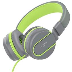 AILIHEN I35 Kid Headphones with Microphone Volume Limited Children Girls Boys Teen Lightweight Foldable Portable Wired Headset for School Airplane Travel Cellphones Tablets Smartphones (Grey/Green)