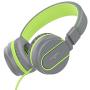 AILIHEN I35 Kid Headphones with Microphone Volume Limited Children Girls Boys Teen Lightweight Foldable Portable Wired Headset for School Airplane Travel Cellphones Tablets Smartphones (Grey/Green)