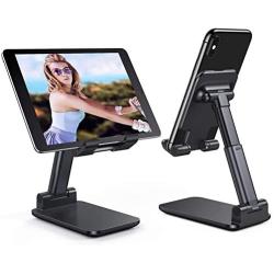 Metal Desktop Cell Phone Stand Holder,Tablet Holder Table Cell Foldable Extend Support Desk Mobile Phone Holder Stand for iPhone iPad Adjustable (Black)