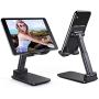 Metal Desktop Cell Phone Stand Holder,Tablet Holder Table Cell Foldable Extend Support Desk Mobile Phone Holder Stand for iPhone iPad Adjustable (Black)