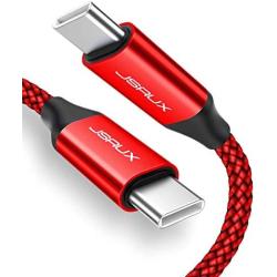 USB C to USB C 60W Charging Cable, JSAUX[2 Pack 6.6ft] USB Type C Charger Cord Compatible with Samsung Galaxy S20 S20+ S20 Ultra Note 10 Plus A80, Google Pixel 2/3/3a/4 XL, iPad Pro 2018 etc-Red