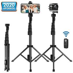 Selfie Stick Tripod, 59.5" Extendable Tripod Stand, Phone Tripod Camera Tripod with Wireless Remote Shutter for iPhone & Android, Heavy Duty Aluminum, Vlogging/Streaming/Photography/Recording