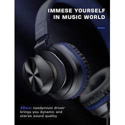 PeohZarr On-Ear Headphones New Version with Microphone, Lightweight Folding Stereo Bass Headphones with 1.5M Tangle Free Cord, Portable Wired Headphones for Smartphone Laptop Computer MP3/4-Blue