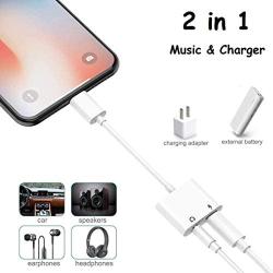 [Apple MFi Certified] for iPhone Headphones Adapter, Lightning to 3.5mm Headphone Jack Adapter Dual Ports Dongle Charge Jack AUX Audio 3.5mm for iPhone 11/11 Pro/X/XS/XR/8/7, Support All iOS System