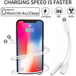 Headphones Adapter for iPhone 11 AUX Dongle Splitter 3.5 mm Headphone Adapter Jack 2 in 1 Charge & Music Converter for iPhone 8/8Plus/10/7/7 Plus/X/XS Car Charging Support iOS 13 System-White