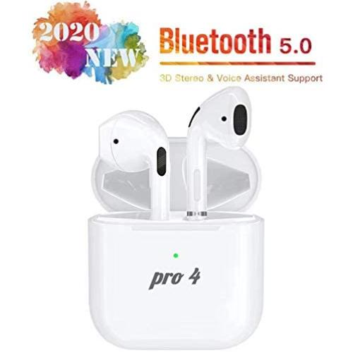 【Mini PRO 4】 Wireless Earbuds, Bluetooth 5.0 Headphones TWS Stereo Touch Control Earphones with Wireless Charging Case Mini Car Built-in Mic Headset，Compatible for iPhone/Android（2020 New Earbuds）