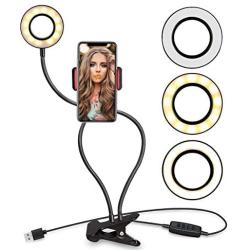 Selfie Ring Light with Stand and Cell Phone Holder,Anyoug Mini LED Ring Light Phone Makeup Light for Live Stream/Makeup with Flexible Arms [3-Light Mode] [10-Level Brightness] for iPhone Android
