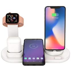 Wireless Charger Stand, 6 in 1 Multi-Function Wireless Charging Station Dock for Apple Watch Airpods, Qi Fast Wireless Charger Holder Pad for iPhone 11 Pro Max X XS XR and Smartphone (White)