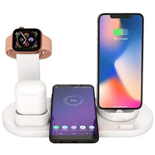 Wireless Charger Stand, 6 in 1 Multi-Function Wireless Charging Station Dock for Apple Watch Airpods, Qi Fast Wireless Charger Holder Pad for iPhone 11 Pro Max X XS XR and Smartphone (White) Wireless Charger Stand, 6 in 1 Multi-Function Wireless Charging Station Dock for Apple Watch Airpods, Qi Fast Wireless Charger Holder Pad for iPhone 11 Pro Max X XS XR and Smartphone (White)